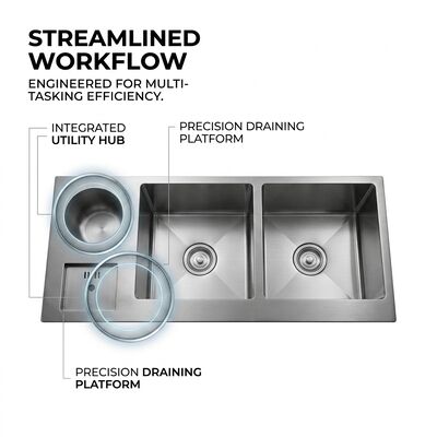 Harga bagus Bak Cuci Dapur Workstation Farmhouse 28x19 Inci Baja Tahan Karat 304 Kedalaman 16 Gauge Dengan Talenan on line