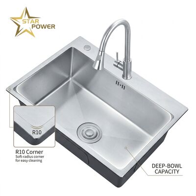 Harga bagus 25x22 Inci Drop-in Dapur wastafel 304 Stainless Steel Single Bowl 18 Gauge Nano Antibakteri Lapisan on line