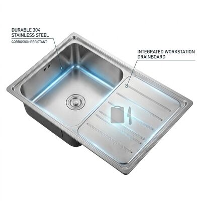 Harga bagus 30x18 Inci Undermount Workstation Dapur Cuci 304 Stainless Steel Single Bowl 18 Gauge Dengan Drainboard on line