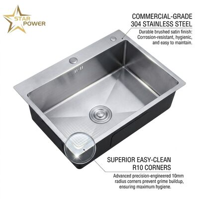 Harga bagus 16 Gauge 316 Stainless Steel Deep Single Bowl Kitchen Sink Drop-in 30x18 Inch 10 Inch Basin Brushed Finish on line