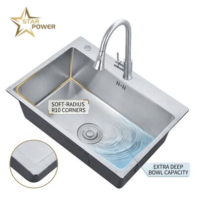 Harga bagus Drop-In 27x18 Single Bowl Kitchen Sink SUS304 Handmade 22 Gauge Deep Basin online