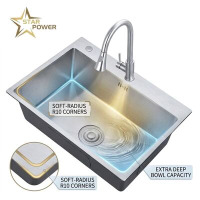 Harga bagus 25 Inch Drop-In Laundry Utility Sink Single Bowl 20 Gauge with Overflow Drain on line