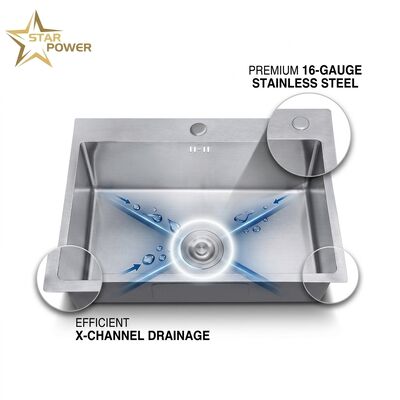 Harga bagus 30 Inch Overmount Single Bowl Kitchen Sink 18 Gauge with Integrated Drainboard on line