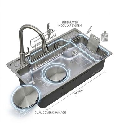 Harga bagus 34 Inch Handmade Farmhouse Single Bowl Kitchen Sink SUS304 14 Gauge with Deep Basin on line