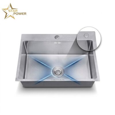 Harga bagus 27 Inch Overmount Single Bowl Kitchen Sink SUS304 18 Gauge with Drainboard on line